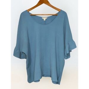 Counterparts Powder Blue Dolman Short Ruffle Sleeve Round Neck Top XL
